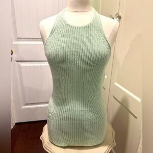 NWOT VENUS Women’s Sz Medium Light Green Knit Halter Top 2 Snap Closures at Nape